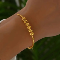 Gold Plated Textured Bead Adjustable Bangle Set
