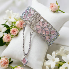 Stainless Steel silver-toned & Baby Pink openable Kara- Each