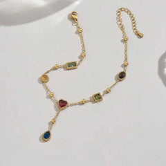 Gold-Plated Multicolor Crystal & Gemstone Charm Anklet