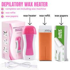 3 in 1 Hot Cartridge Depilatory Heater Wax Waxing (Heater + Refill + Paper)