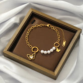 Stainless steel Butterfly Pearl Charm Bracelet - Each