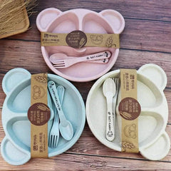 Baby Feeding Cartoon Dinner Plate with Spoon and Fork - Each