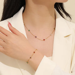 Stainless Steel Multicolor Glass Bead Necklace and Bracelet - 2 Pcs Set