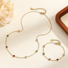Stainless Steel Multicolor Glass Bead Necklace and Bracelet - 2 Pcs Set