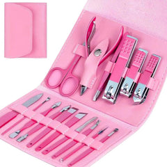 Professional Portable Manicure Pedicure Tool Kit With Folding Case - 16Pcs