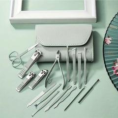 Professional Portable Manicure Pedicure Tool Kit With Folding Case - 16Pcs