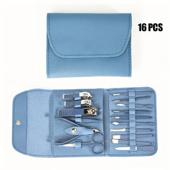 Professional Portable Manicure Pedicure Tool Kit With Folding Case - 16Pcs