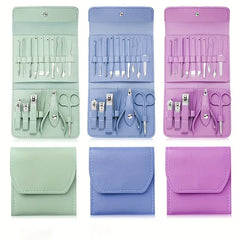Professional Portable Manicure Pedicure Tool Kit With Folding Case - 16Pcs