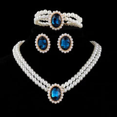 Stone Pearl Combo Jewelry Set – Necklace, Stud Earrings & Bracelet