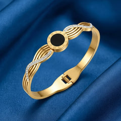Golden Stainless Steel Bracelet with Black Roman Dial