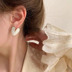 Korean Heart Marble Enamel Earrings - Each