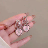 Pink Bear Heart Silver Needle Earrings - Each