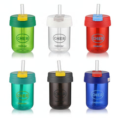 CHERISH Series Mini Plastic Water Cups with Straws - 300ml or 330ml