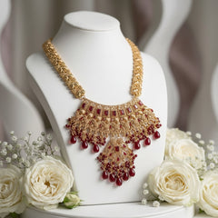 Gold-Tone Ruby Red Bridal Necklace Set