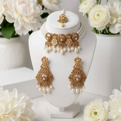 Gold-Tone Pearl Bridal Necklace Set