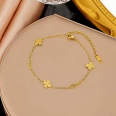 Stainless Steel Sweet Style Four-Leaf Clover Wing Bracelet