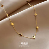 Stainless Steel Small Square Leaf Clover Pendant Necklace