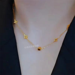 Stainless Steel Small Square Leaf Clover Pendant Necklace