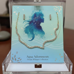 Wave-Design Pavé Necklace & Matching Earring Set