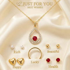 Gold-Plated Ruby & Crystal Jewellery Set