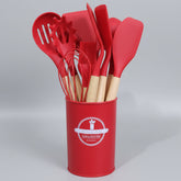 Silicone Kitchenware with Wooden Handle – 12 Pcs Set