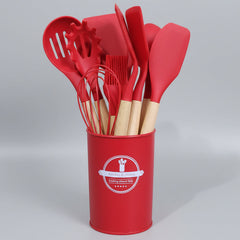 Silicone Kitchenware with Wooden Handle – 12 Pcs Set
