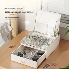 Elegant Jewelry Box Organizer with Built-in Mirror – Perfect for Rings, Necklaces & Watches