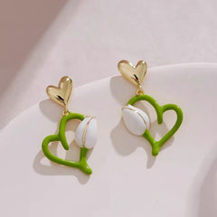 French White Tulip Heart Dangle Earrings - Each