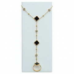 Gold Plated Four Leaf Clover Finger Bracelet with Ring