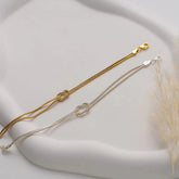 Stainless Steel Infinity Knot Snake Chain Bracelet - 2 Piece Set