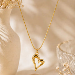 Gold Hollow Heart Pendant Necklace