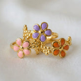 Golden Enamel Cluster Flower Ring