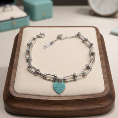 Sliver heart Tag Sterling Silver with Tiffany Blue Bracelet - Each