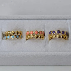 Double Row Beaded Stone Ring