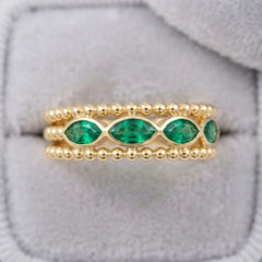 Golden Marquise Gemstone Beaded Ring