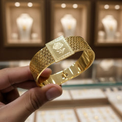 Gold Plated Broad Rose Engraved Cuff Bracelet