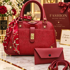 CHENAL Womens Embossed Floral Handbag - 3 Piece Set