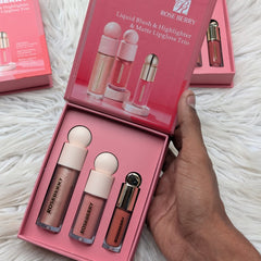 Rose Berry Liquid Blush, Highlighter & Matte Lipgloss Trio set
