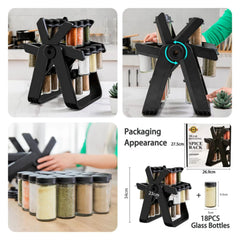 360° Rotating Ferris Wheel Spice Rack Organizer – 18 Pcs Glass Bottles