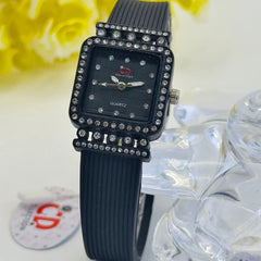 CD Collection Square Rhinestone Womens Watch