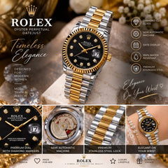 ROLEX Ladies Semi-Automatic Watch – Stone Dial, Date Display & Shiny Metal Chain - with Normal Boc