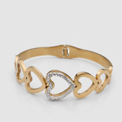 Gold Plated Multi Heart Crystal Bangle