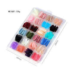 576 Pcs False Nails – Short Coffin & Almond French with Free Glue & Jelly Stickers