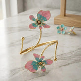 Stainless Steel pink and turquoise petals arm cuff - Each
