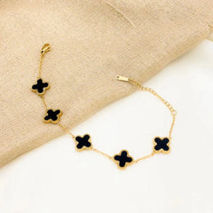 Stylish Black Clover Gold-Tone Chain Necklace - Each