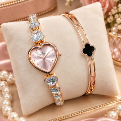 Fancy Beautiful Steel Chain Bracelet and Watch 2-Piece Deal for Her - With Normal Box