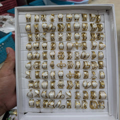 Stainless Steel Artisanal Enamel Ring Collection - Gilded Ivory Finish - Each