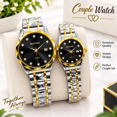 BESTONE Stainless Steel Diamond Marker Couple Watch Set