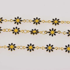 Brass Daisy Chain - Enamel Black Flower Chains Permanent Bracelet - 5m