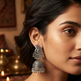 Oxidized Silver Curved Paisley Jhumka Earring
